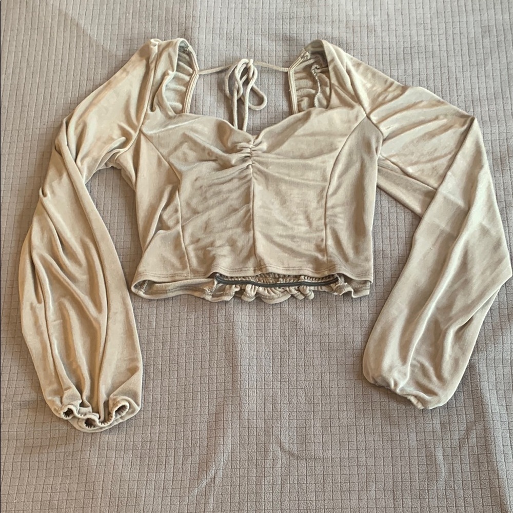 Long Sleeve Crop Open Back Women's Silver Top Date Night